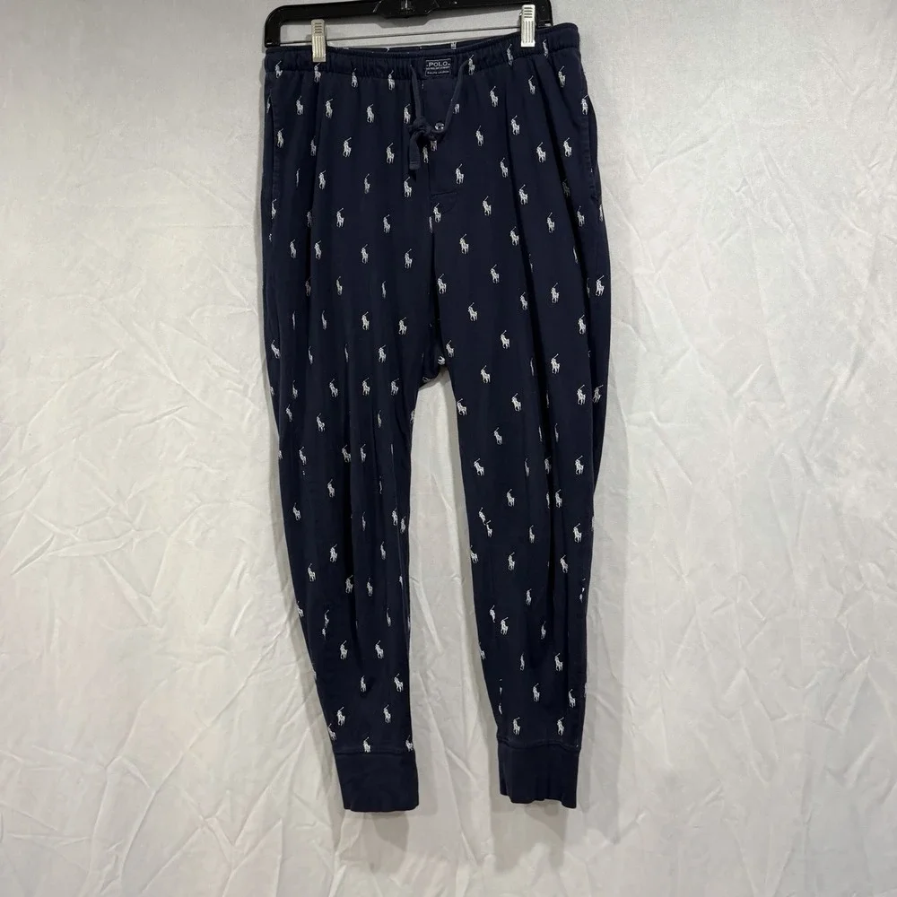 Polo Ralph Lauren Pony Print Pajama Jogger Pants Men's M Navy Blue Cotton Sleep